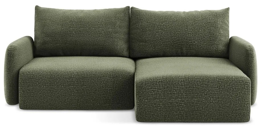 Divano angolare verde allungabile/con contenitore (con penisola a destra) Kalena – Makamii