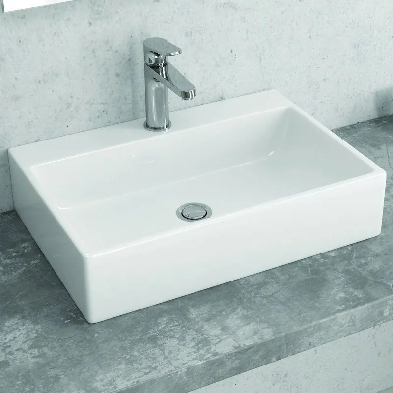 Lavandino da appoggio rettangolare in ceramica bianca | Litos-250 - KAMALU