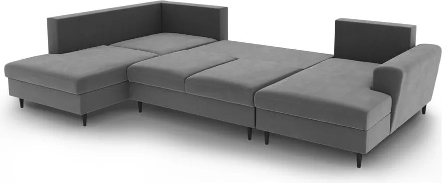 Divano angolare grigio chiaro allungabile e con contenitore (con penisola a sinistra/a U) con rivestimento in velluto Kyoto – Cosmopolitan Design