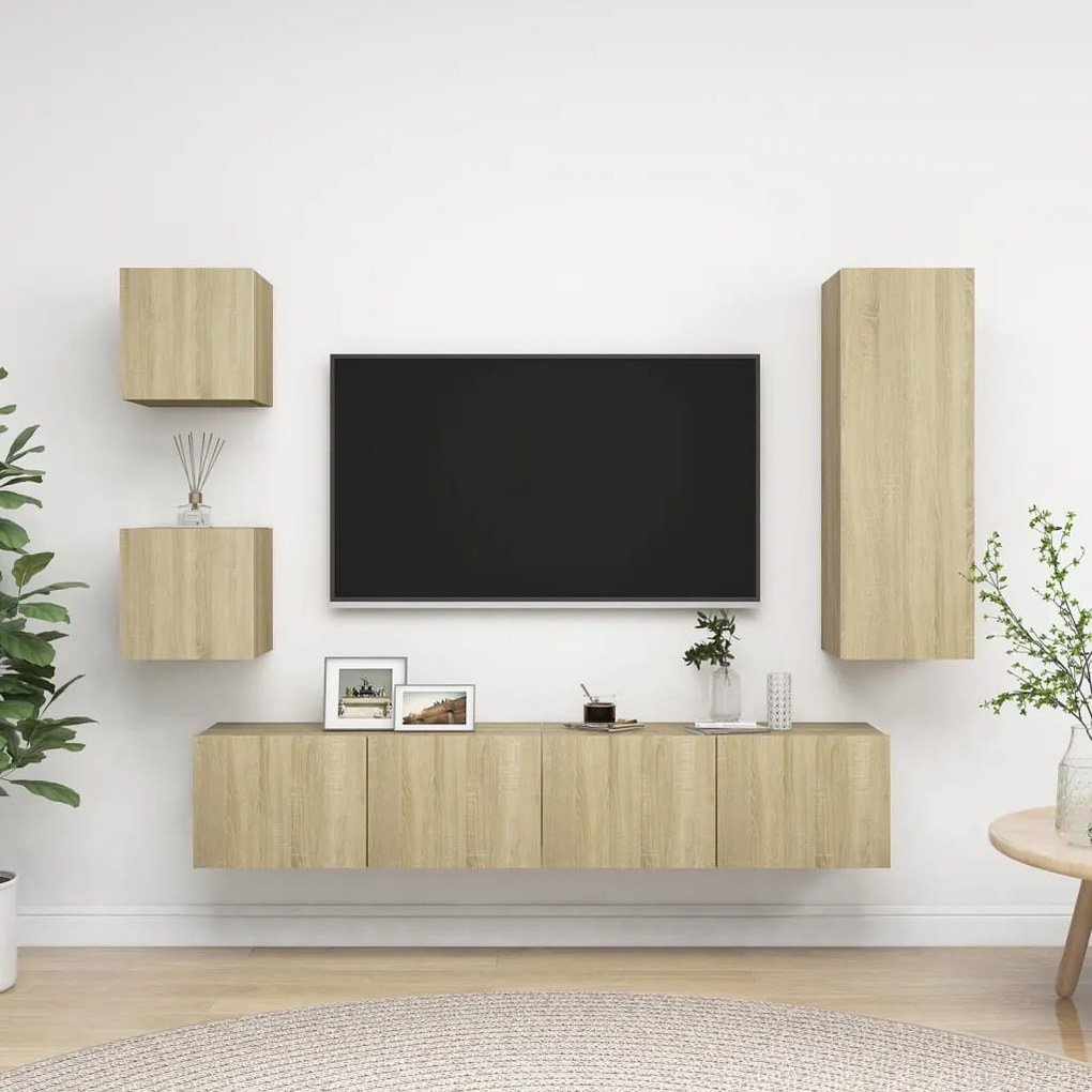 Set Di Mobili Tv 5 Pz Rovere Sonoma İn Legno Multistrato /