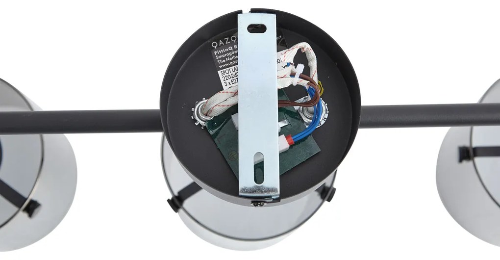 Faretto da soffitto di design nero con vetro fumé 3 luci - Domo