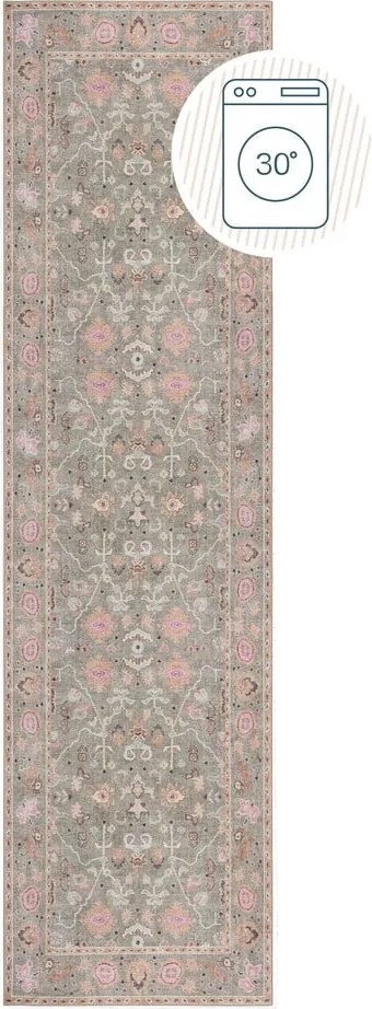 Passatoia verde chiaro lavabile 60x230 cm Una Floral – Flair Rugs