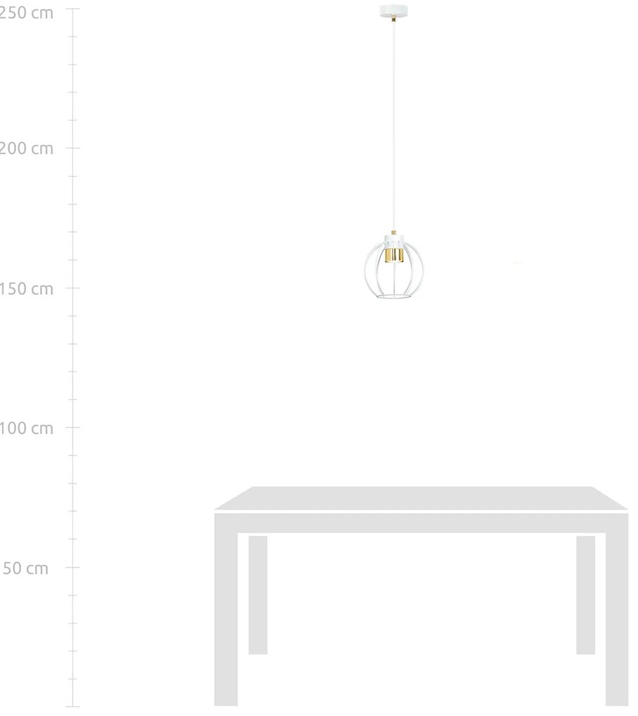 Sospensione Minimal Orfeo 1 Luce In Acciaio Bianco A Gabbia Con Oro