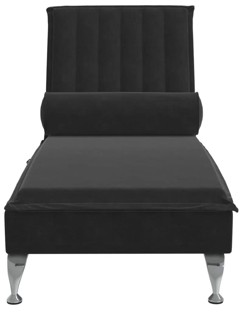 Chaise longue massaggi con cuscino a rullo nero in velluto