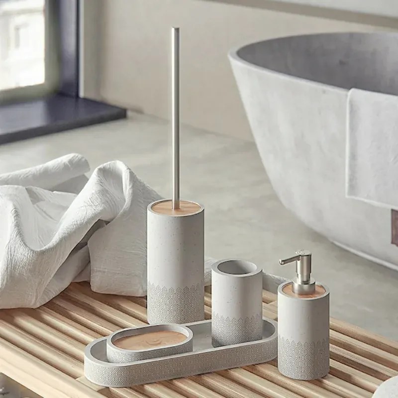Porta scopino a terra grigio Gedy serie Afrodite in cemento e bambù