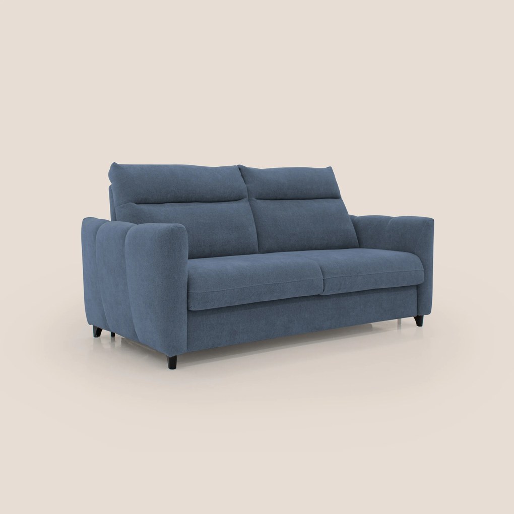Peonia divano letto scandinavo con materasso H18 cm e morbido e alto schienale in tessuto Bouclé impermeabile T07 blu