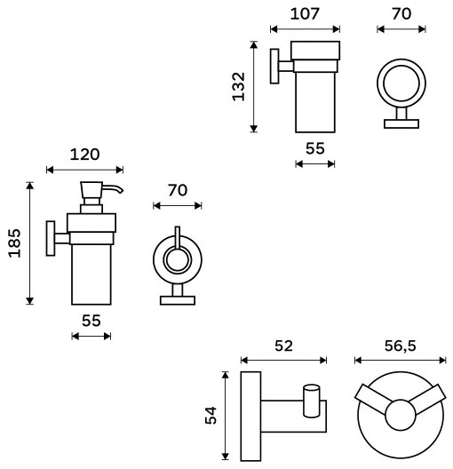 NIMCO UN set-31W-26 - Distributore di sapone, portaspazzolino e gancio a muro UNIX