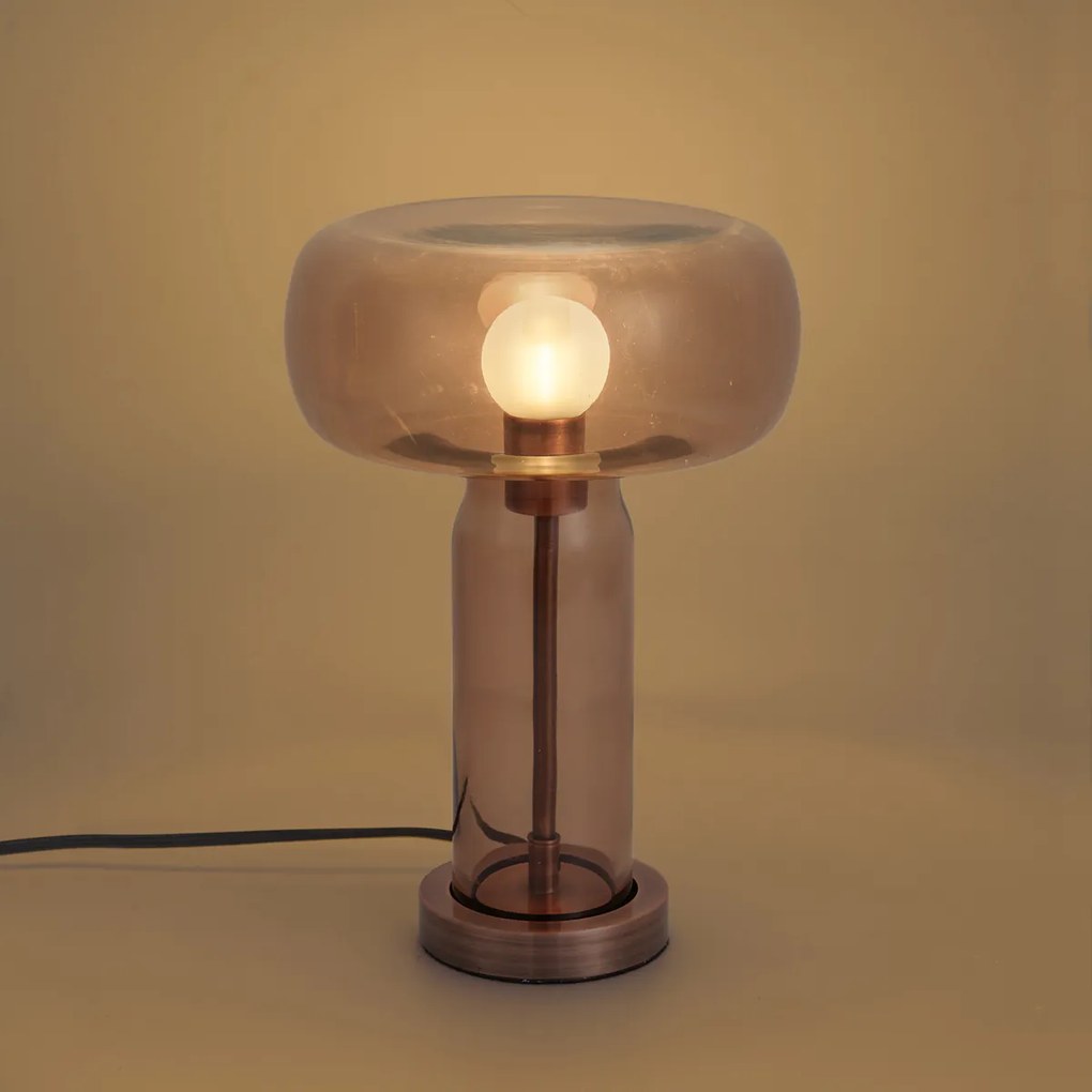 Lampada da tavolo Hotel Chic bronzo scuro con vetro marrone - Amara