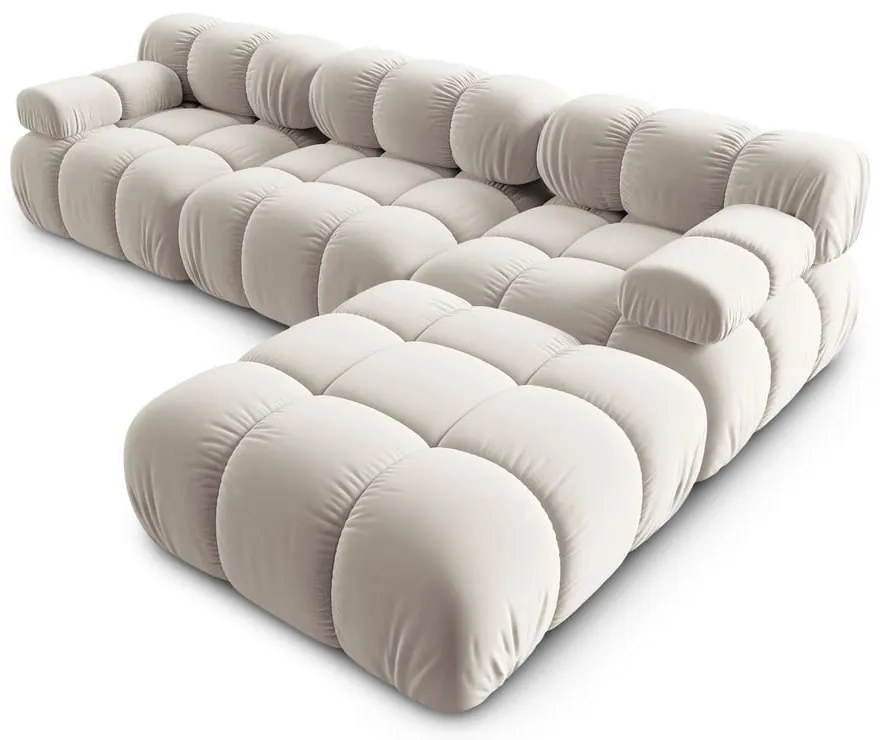 Divano angolare componibile beige (con composizione variabile) con rivestimento in velluto Bellis – Micadoni