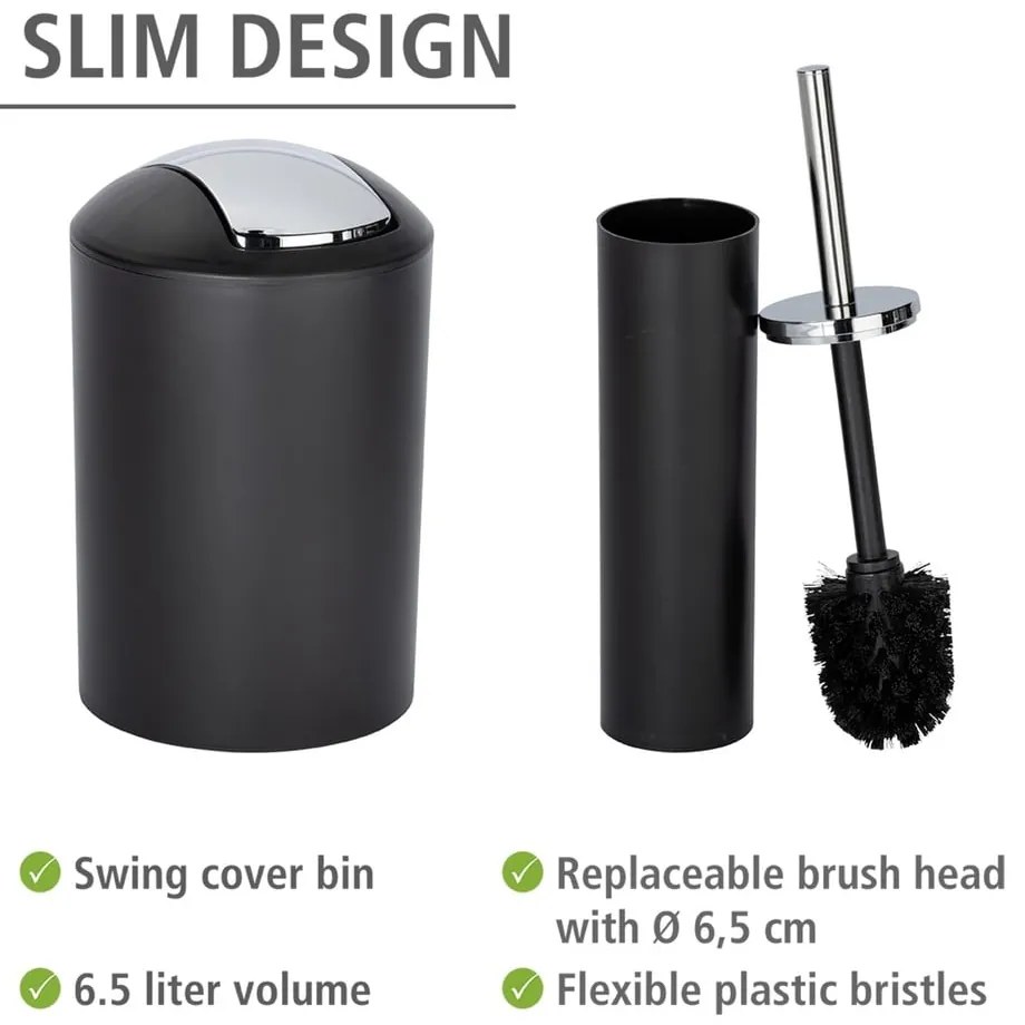 Set di accessori per il bagno nero opaco in plastica Calvo – Wenko