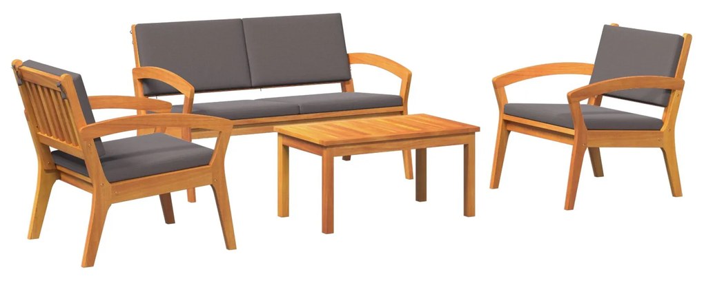 Set bistro da 4 pezzi con cuscini - legno massello di acacia