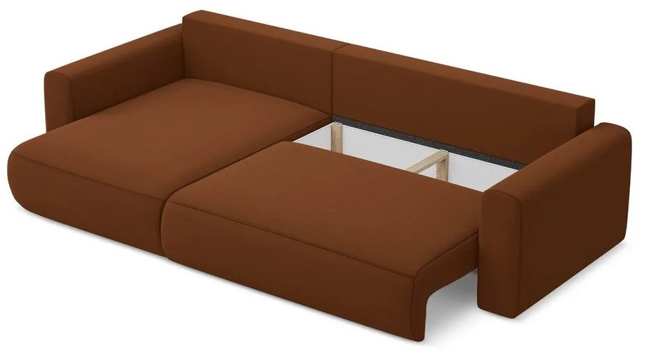 Divano angolare color terracotta allungabile/con contenitore (con penisola a sinistra/con chaise lounge) con rivestimento in velluto Kapua – Makamii