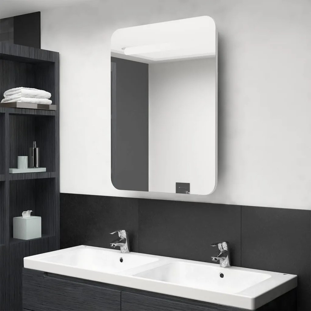 Armadietto bagno con specchio e led bianco lucido 60x11x80 cm