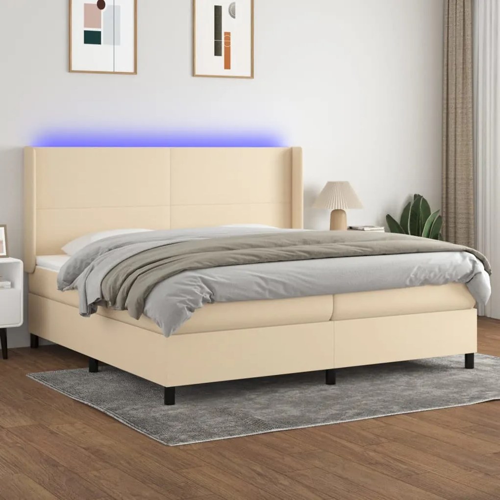 Letto a molle materasso e led bianco 200x200cm in tessuto