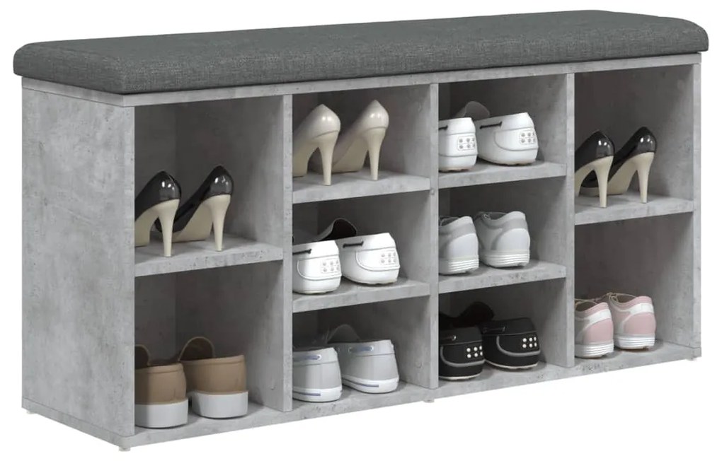 Panca porta scarpe grigio cemento 102x32x50cm legno multistrato