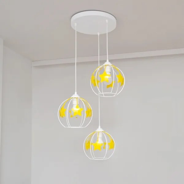 Lampadario a sospensione per bambini STARS 3xE27/15W/230V giallo/bianco