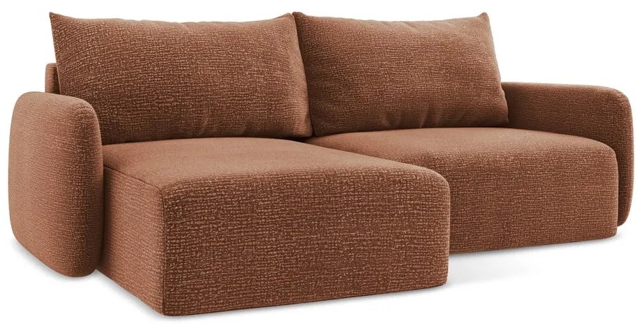 Divano angolare color mattone allungabile/con contenitore (con penisola a sinistra) Kalena – Makamii