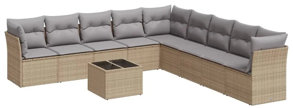 Set divano da giardino 10 pz con cuscini beige in polyrattan