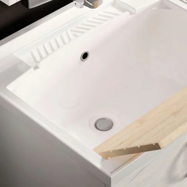 Mobile Lavatoio in legno Bianco a 1 anta con vasca in metacrilato 50x50 cm