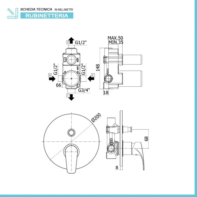 Set doccia incasso Paffoni Lime con soffione tondo inox 30 e kit doccia