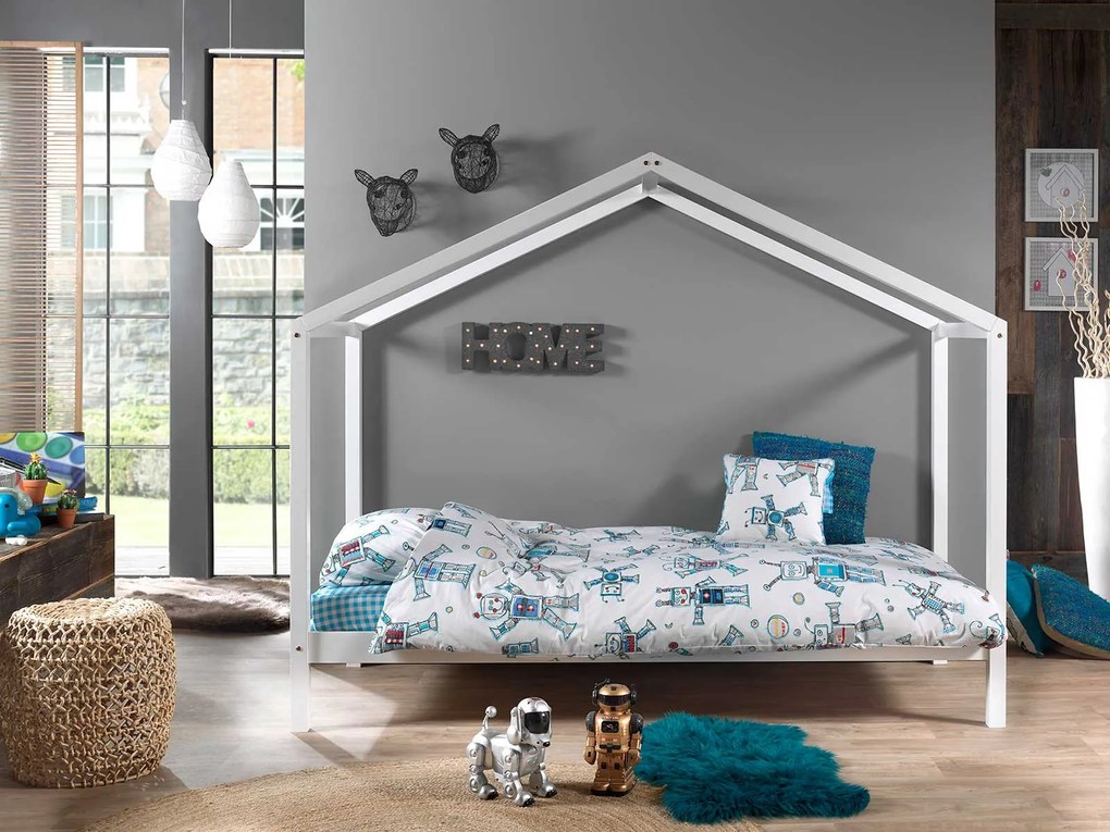 Letto montessoriano bambini design a casetta, Bianco laccato