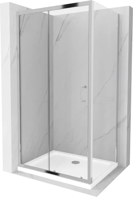 Mexen Apia cabina doccia scorrevole 90 x 70 cm, trasparente, cromato + piatto Flat - 840-090-070-01-00-4010