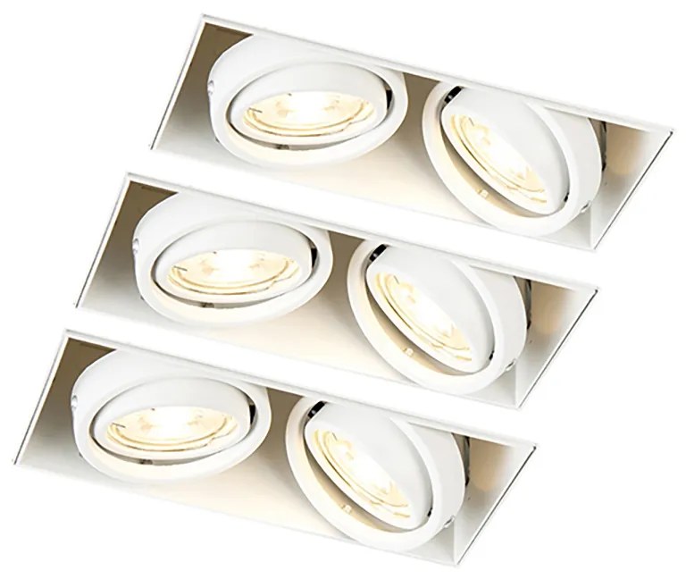 Set di 3 faretti a incasso bianchi GU10 orientabili senza cornice 2 luci - Oneon