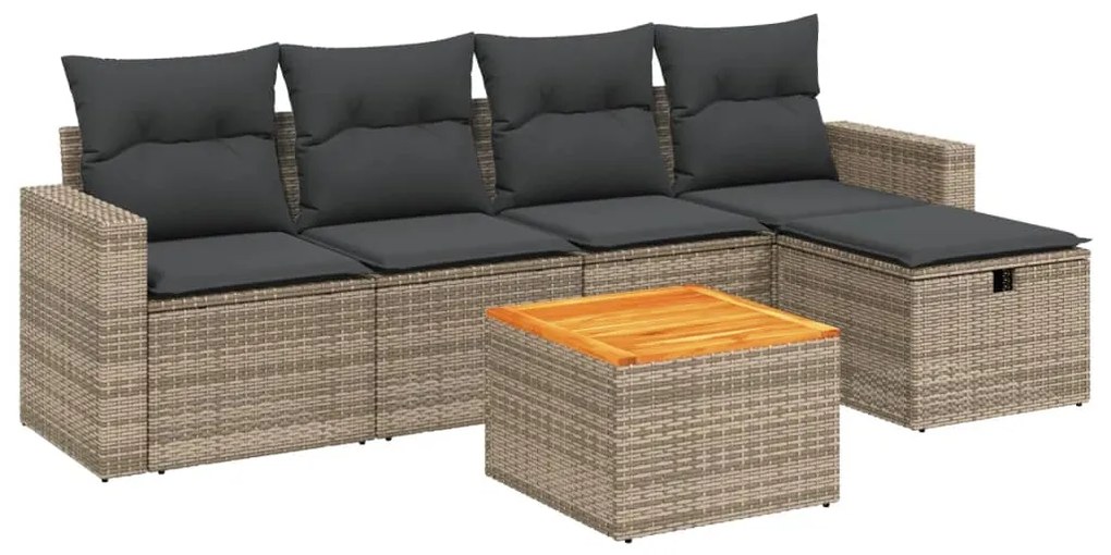 Set divano da giardino 6 pz con cuscini grigio in polyrattan