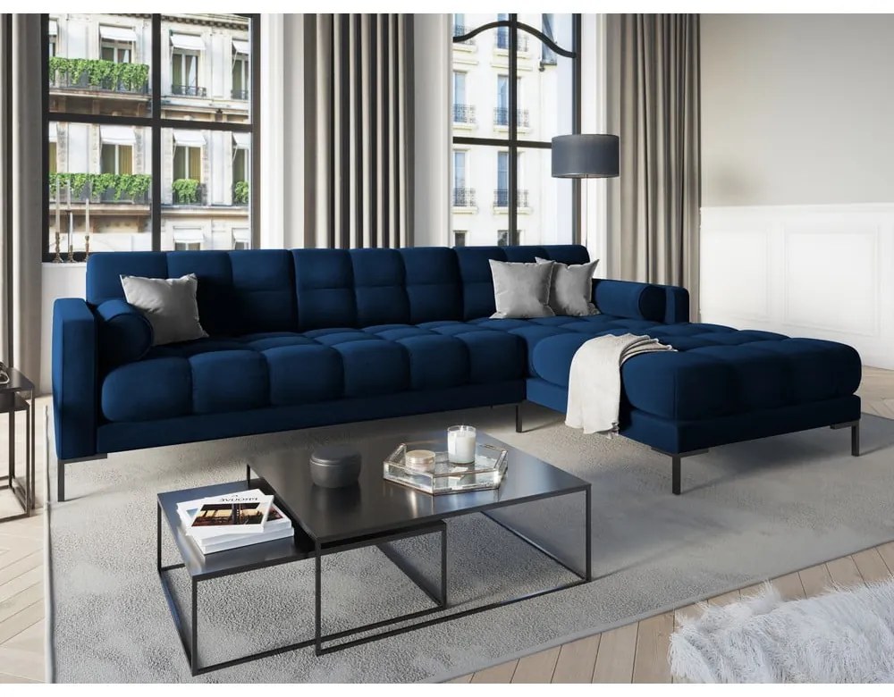 Divano angolare in velluto blu scuro, angolo destro Bali - Cosmopolitan Design