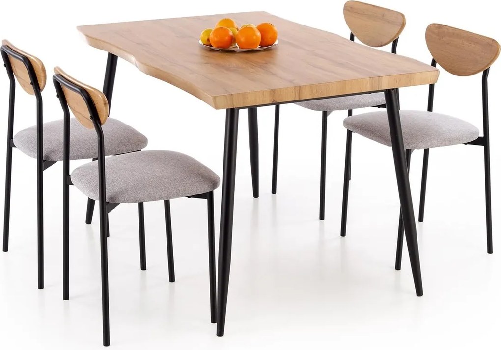 Set DICKY – Tavolo + 4 sedie in finitura naturale, nero e grigio – 120x80x75 cm