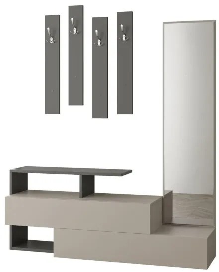 Mobile ingresso Ramda tortora antracite con scarpiera e specchio