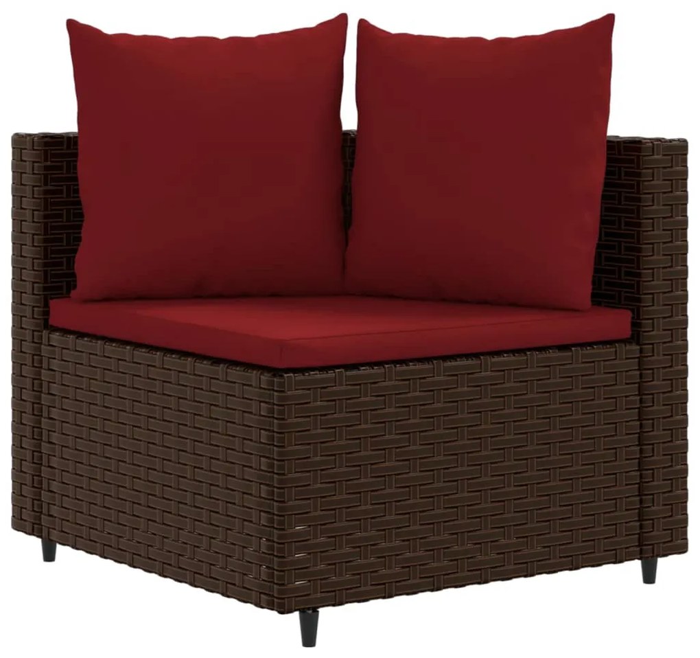 Set divani da giardino 10pz con cuscini in polyrattan marrone