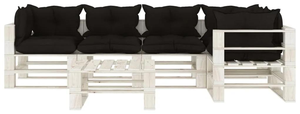 Set divani da giardino su pallet 6 pz con cuscini neri in legno