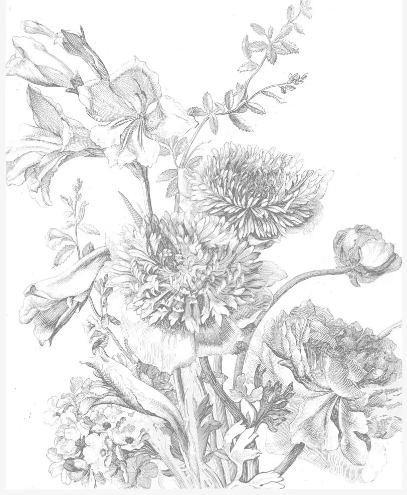 KEK Amsterdam Carta da parati panoramica Engraved Flowers 2 - XS
