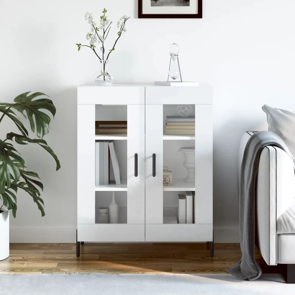 Credenza 69,5x34x90 Cm İn Legno Multistrato Bianco Lucido /