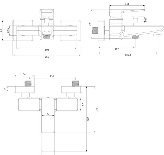 OMNIRES PM7430CR - Rubinetto vasca da bagno PARMA cromo lucido