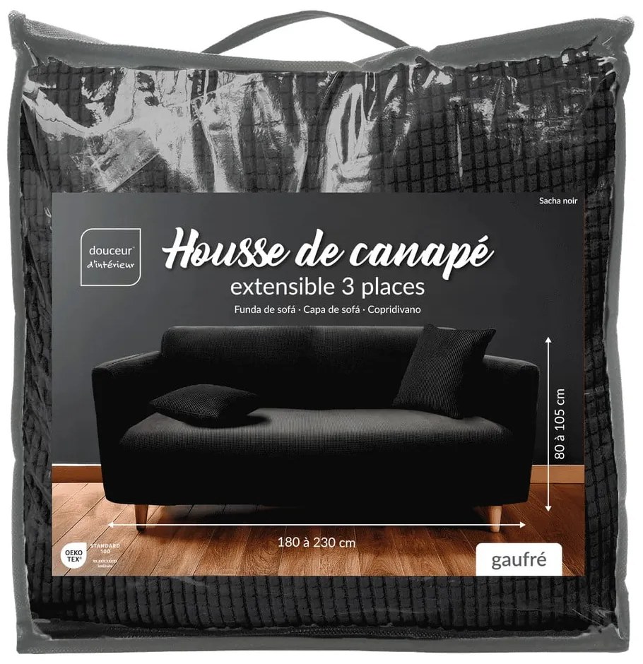 Copridivano nero con rivestimento elastico per divano a 3 posti Sacha – douceur d'intérieur
