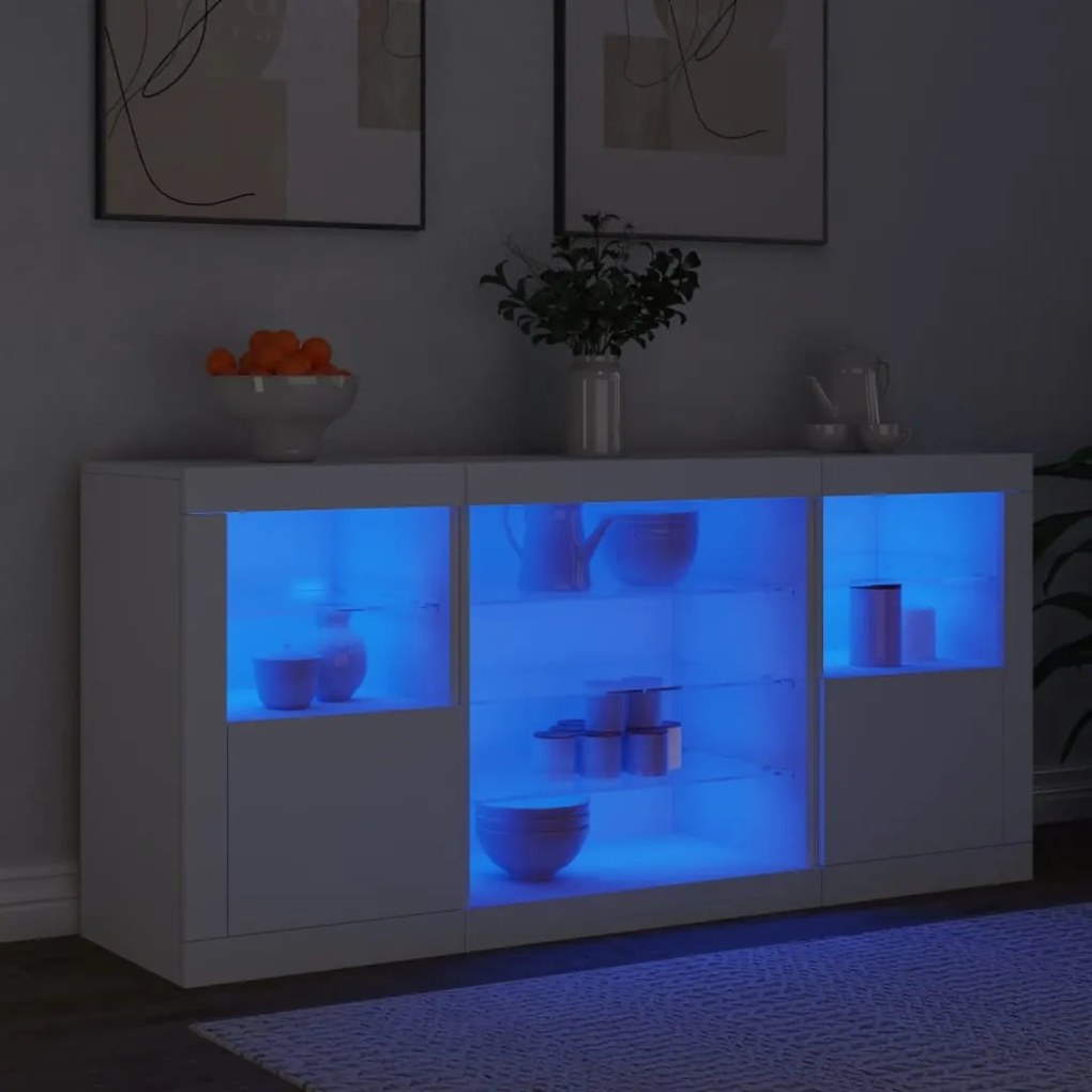 Credenza con luci led bianca 142,5x37x67 cm