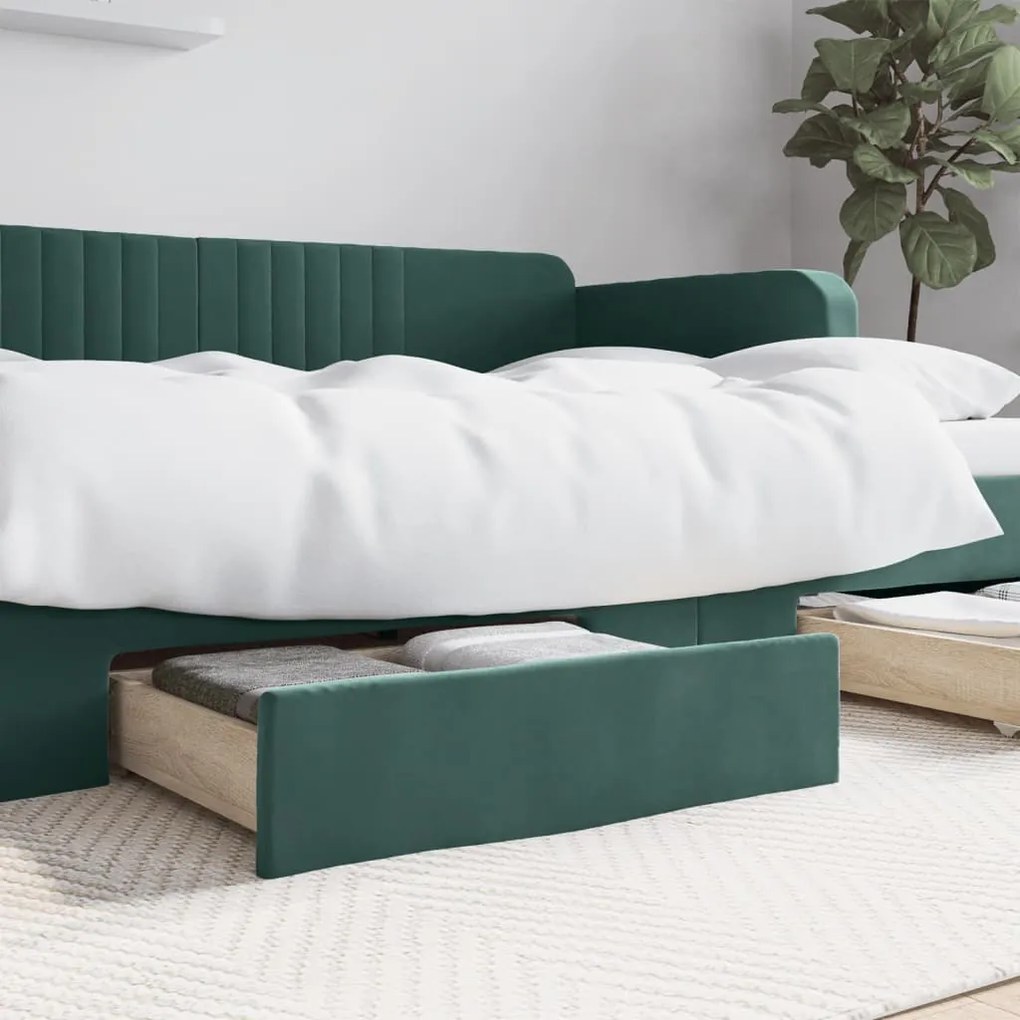 Cassetti da letto 2pz verde scuro legno multistrato e velluto