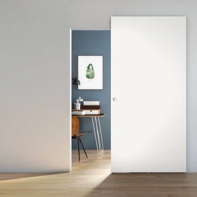 Porta scorrevole Space Lam Quadra in legno bianco, L 101 x H 230 cm, con binario Invisibile Sinistra