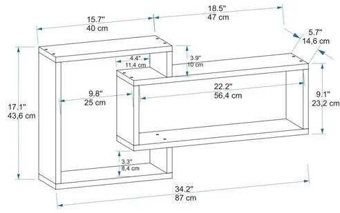 Mensola Sospesa 2 Vani A Cubo 87x15x44 Dante Noce Chiaro E Bianco