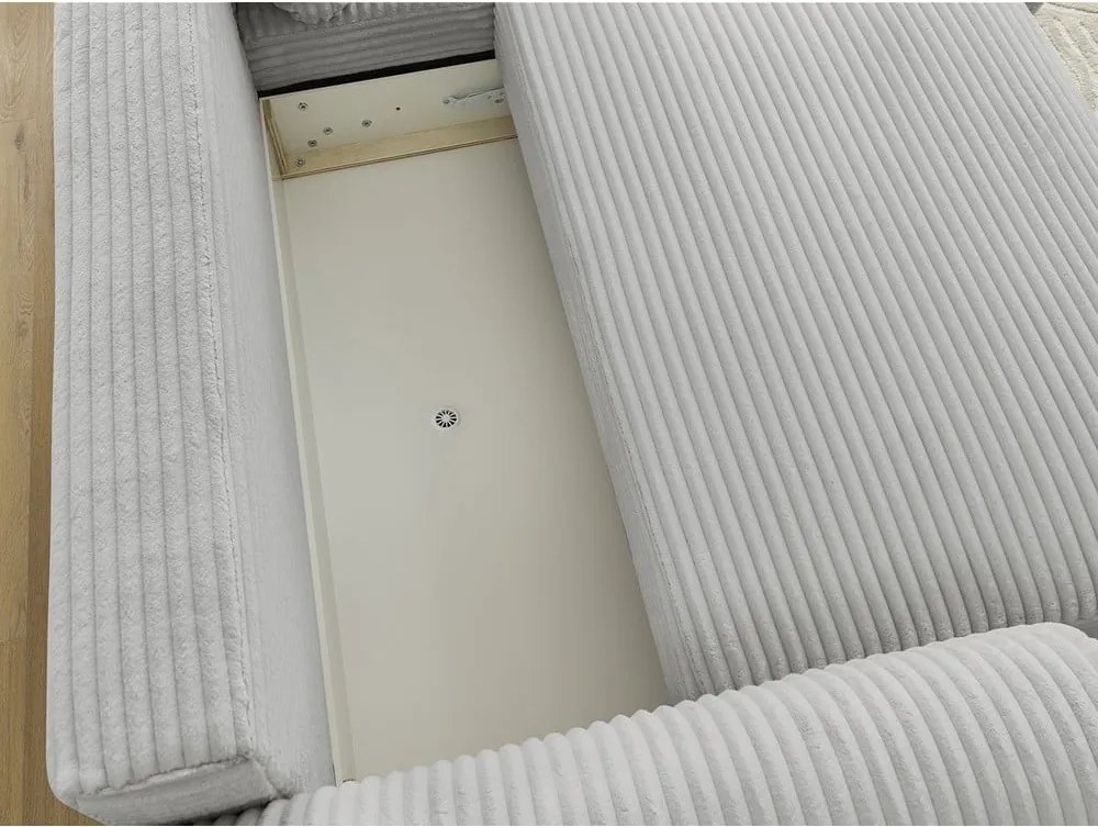 Divano angolare in grigio chiaro allungabile (con penisola a destra) con rivestimento in velluto a coste Lucien – Bobochic Paris