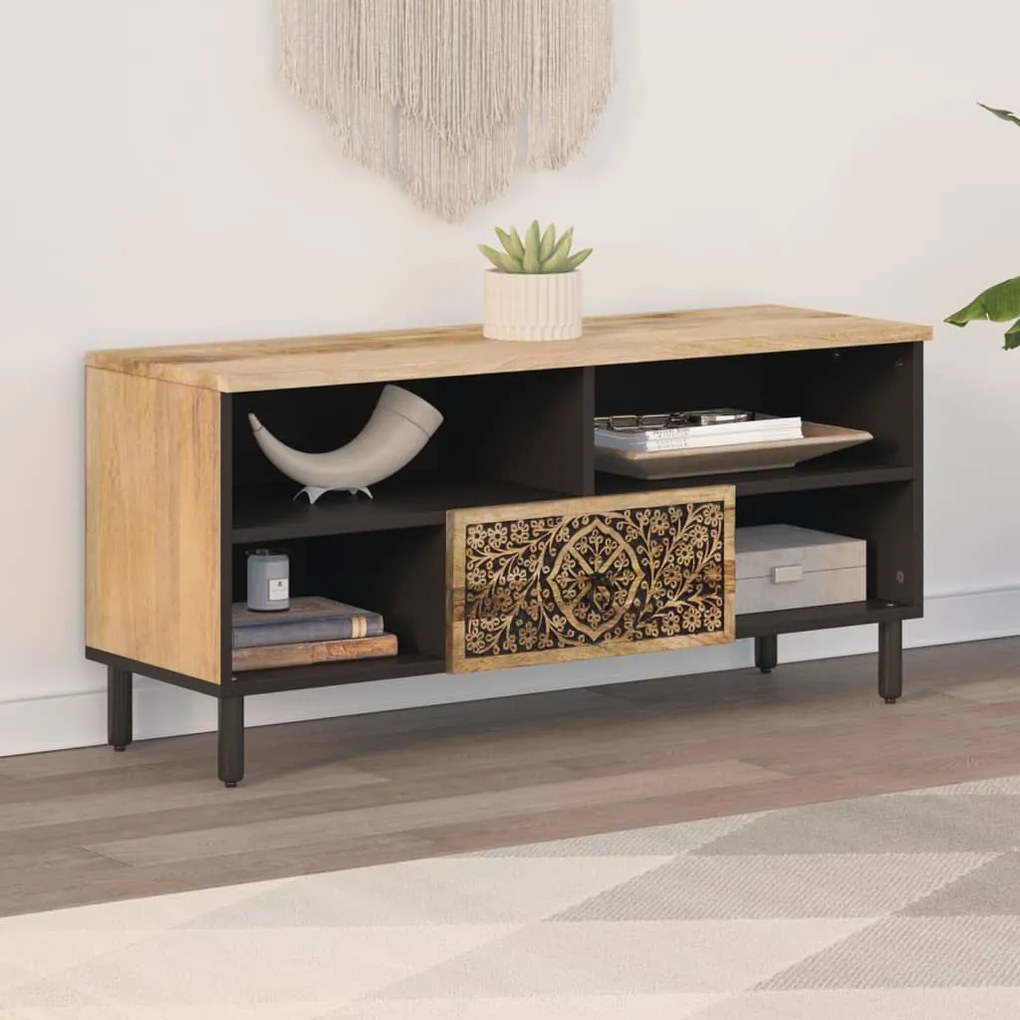 Mobile porta tv 100x33x46 cm in legno massello di mango