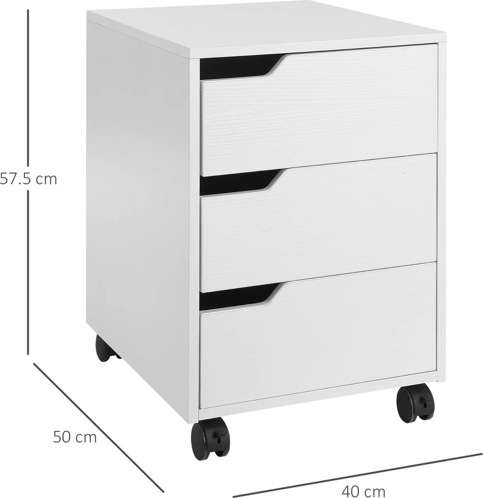 Cassettiera da Ufficio 3 Cassetti Maniglie a Scomparsa 40x50x57,5 cm Bianca...