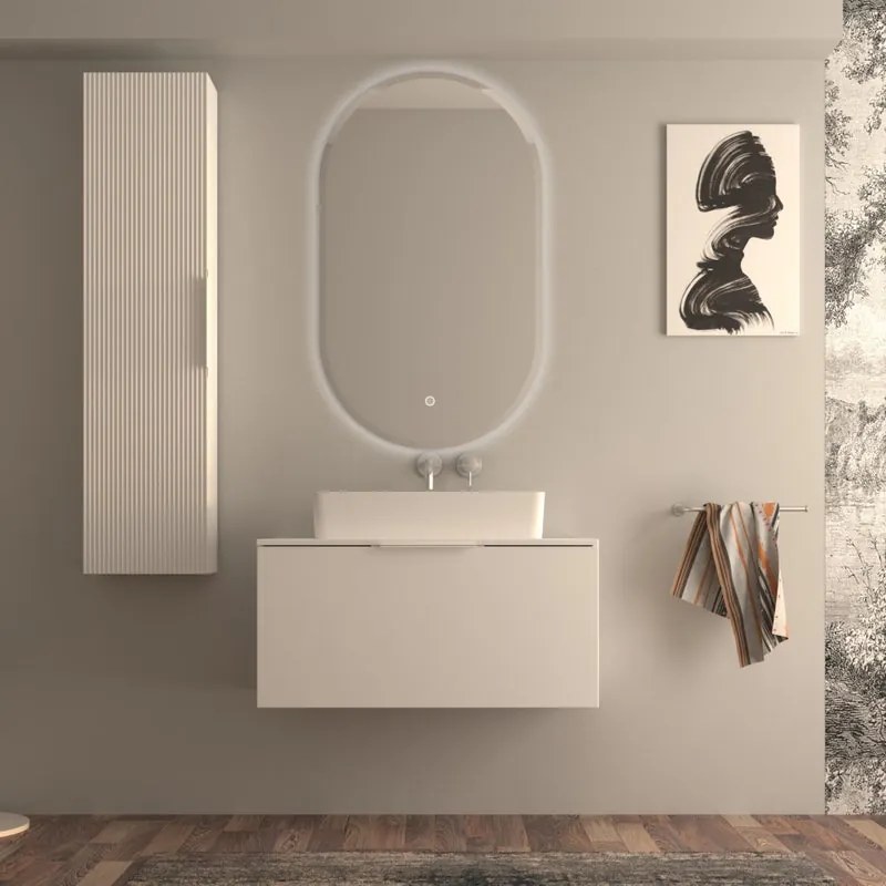 Mobile da bagno sospeso sotto lavabo Modula di BADEN HAUS L 90 x H 43 x P 44 cm bianco opaco liscio, 3 cassetti