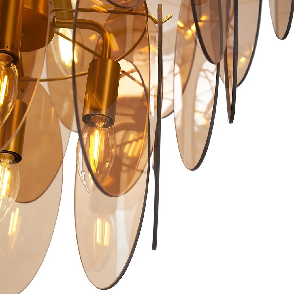 Lampada a sospensione Art Déco oro con vetro ambrato ovale 14 luci - Mochan