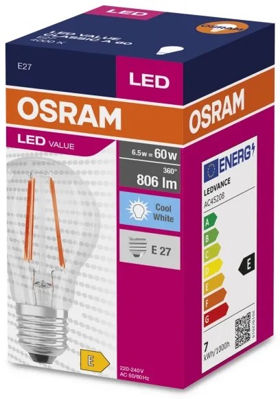 Lampadina LED FILAMENT A60 E27/6,5W/230V 4000K - Osram