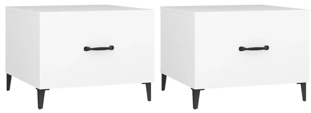 Tavolini da salotto con gambe in metallo 2 pz bianco 50x50x40cm