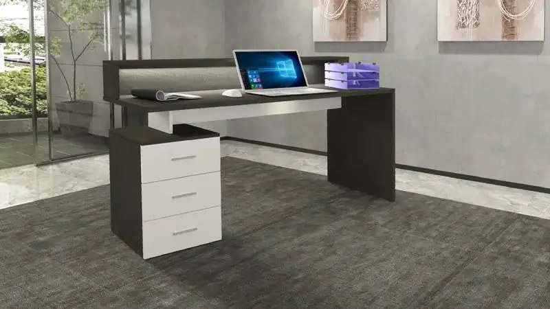 Scrivania New Selina 160 con Sopralzo - Design Elegante e Funzionale, Report-Bianco Lucido