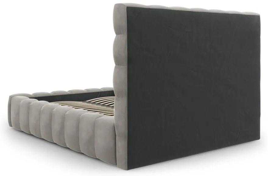 Letto matrimoniale imbottito grigio chiaro con vano contenitore con griglia 160x200 cm Bali - Cosmopolitan Design